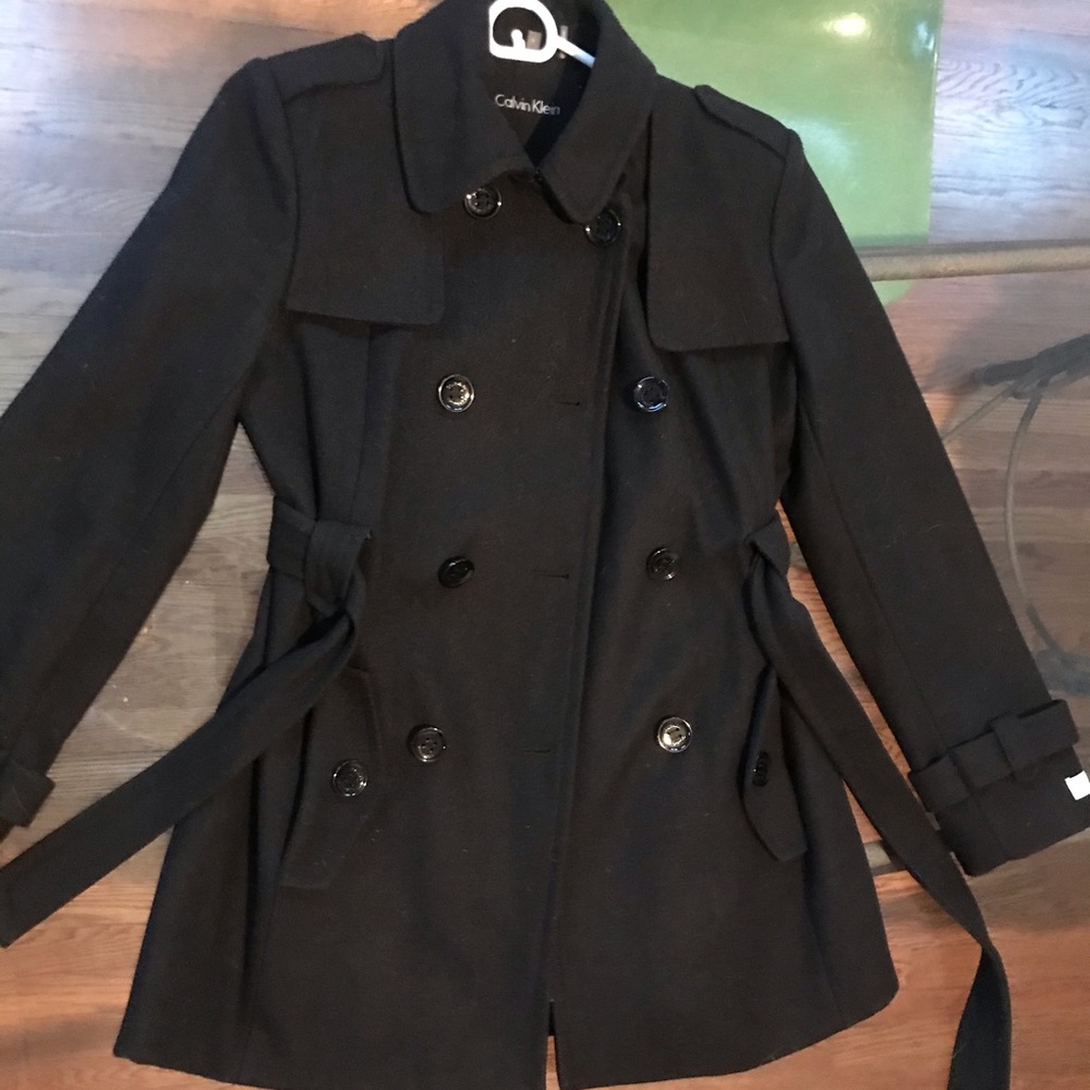 Calvin Klein, Black Wool Pea Coat